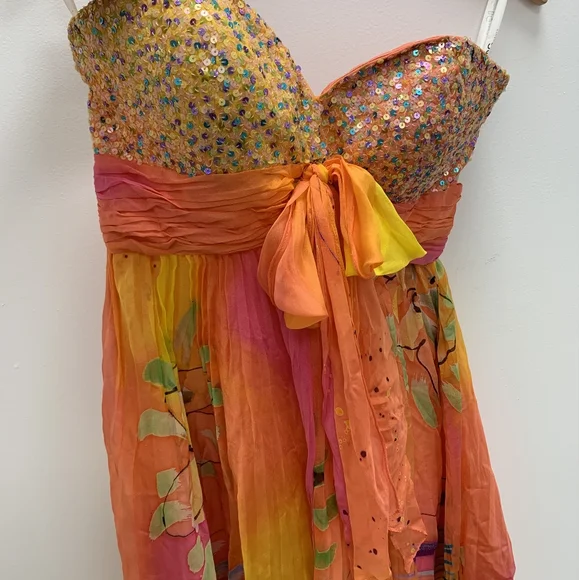 BG Haute Silk Watercolor Sequin StraplessDress
